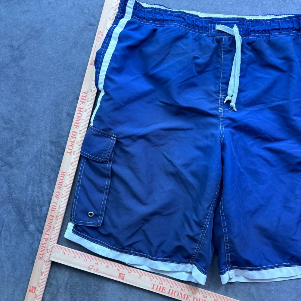 Beverly Hills Polo Club Mens XXL Blue Swim Trunks Cargo Shorts Racing Stripe